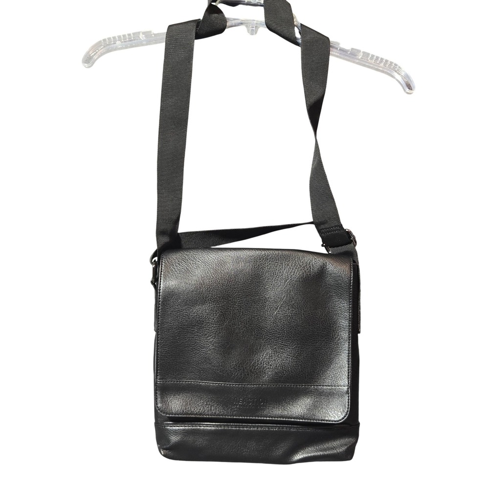 Kenneth‎ Cole Reaction Black Faux Leather Messenger Bag Tablet Case 539305